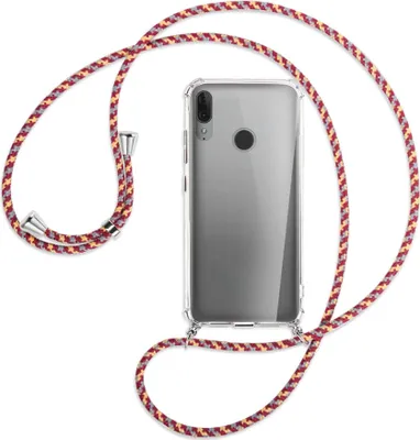 Produktbild von Handykette Backcover-Schutzhülle mit Band (Metall silberfarben) für Motorola Moto E6 Plus - weinrot/gelb/grau