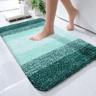 Immagine prodotto di Tappetino da bagno 40x60 cm, verde scuro, in microfibra, antiscivolo, lavabile, a pelo lungo, assorbente