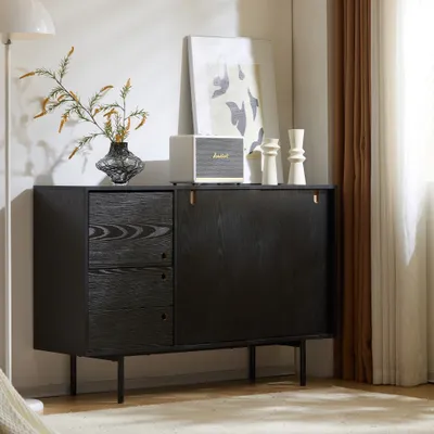 Immagine prodotto di Cassettiera AIORBER, design senza maniglie, ampio spazio di archiviazione, struttura robusta, base curva, per camera da letto, soggiorno, 120x35x78cm, nero