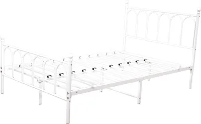 Produktbild von MODFU Metallbett Bettrahmen 90 x 200 mit Kopfteil,Einzelbett Bettgestell mit Metallrahmen,Jugendbetten,ohne Matratze,Weiß