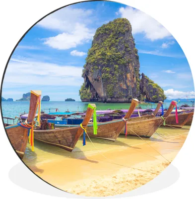 Produktbild von MuchoWow® Aluminium Wandkreis Boot - Strand - Thailand Ø 30 cm Wanddeko Modern Wohnzimmer - Wand Bild - Wohnzimmer - Runde Bilder - Alubilder - Kunst für zu Hause - Aluminium - Wanddekoration