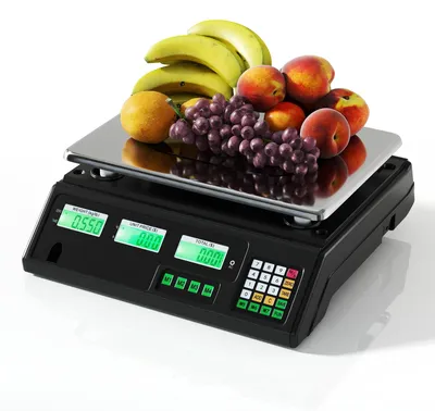 Productafbeelding van COSTWAY Digitale weegschaal voor laden, 40 kg / 5 g nauwkeurigheid, marktwegschaal, industriële weegschaal met dubbelzijdig LCD-display, oplaadbare batterij, tarra- en tel functie