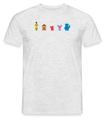 Produktbild von Spreadshirt Sesamstraße Pixel Charaktere Männer T-Shirt, M, Grau meliert