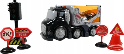 Produktbild von LKW Abschleppwagen mit Licht & Sound + Verkehrsschilder Set - Interaktives Spielzeugauto für Kinder