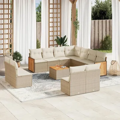 Produktbild von 12-tlg. Garten-Sofagarnitur mit Kissen Beige Poly Rattan 3260175