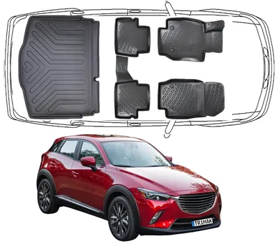 Produktbild von 3D Fußmatten & Untere Kofferraumwanne Auto Set Kompatibel mit Mazda CX-3 2015 - 2023