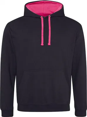 Produktbild von Just Hoods JH003 | Varsity Herren Hoodie / Kaputzenpullover - Farbe: Jet Black/Hot Pink - Größe: XXL