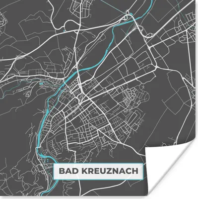 Produktbild von MuchoWow® Poster Bad Kreuznach - Stadtplan - Blau - Karte - Deutschland 100x100 cm - Babyzimmer