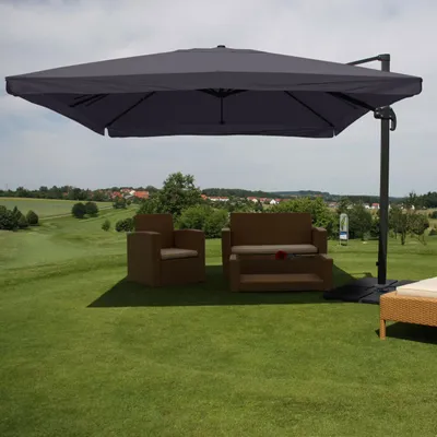Produktbild von Parasol gastronomiczny HWC-A96, 3x4m (Ø5m) poliester aluminium/stal 26kg ~ Klapa, antracyt ze stojakiem, obrotowy