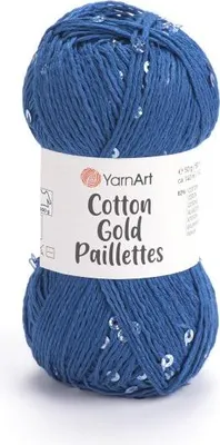 Produktbild von YarnArt Baumwolle Gold Paillettes 7111 Dunkelblau – Baumwollgarn mit Pailletten