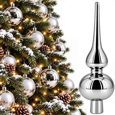 Produktbild von Christbaumspitze Glas Silber Weihnachtsbaumspitze Baumspitze Christbaumschmuck