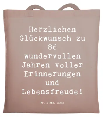 Produktbild von Mr. & Mrs. Panda Schultasche Spruch 86. Geburtstag - Braun Pastell - Geschenk, Tasche, Jutebeutel, Geburtstagsgeschenk, Tote Bag, 86 Jahre, Geschenkideen, Wertschätzung