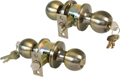 Produktbild von Türknauf 60 mm, für Holztüren, mit Schloss und Nachtriegel, einbruchhemmend, Messing