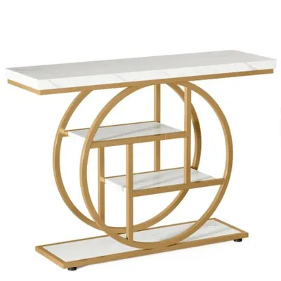 Produktbild von Konsolentisch mit Rundem Fuß und Industrieller 4-stöckiger Eingangstisch Flurtisch 105 x 30 x 80cm Weiß