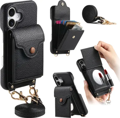 Produktbild von INF Ledertasche für iPhone mit Spiegel und Kartenhalter - Schwarz Modell 1