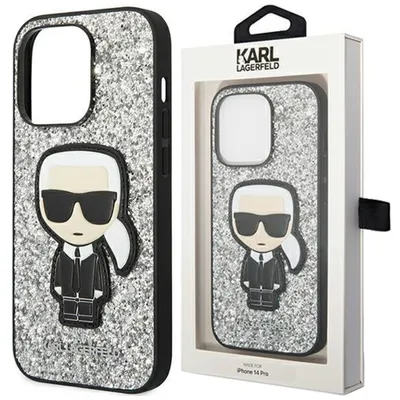 Produktbild von Karl Lagerfeld KLHCP14XGFKPG iPhone 14 Pro Max 6.7  Hardcase silber / silber Glitter Flakes Ikonik Handyhülle