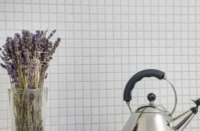 Produktbild von Keramikmosaik Duschrückwand WEISS GLÄNZEND Badfliese Küchenrückwand MOS18D-0101_f