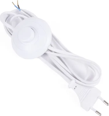 Produktbild von Kabel Stromkabel Verlängerungskabel 2m offenes Kabelende mit Schalter Druckknopf Fußschalter Weiß