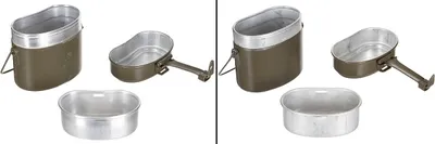 Produktbild von 3-teiliges Essgeschirr Nierenform mit Klappbügel und Pfannen-Deckel, 1,5 Liter, 15x17x10 cm