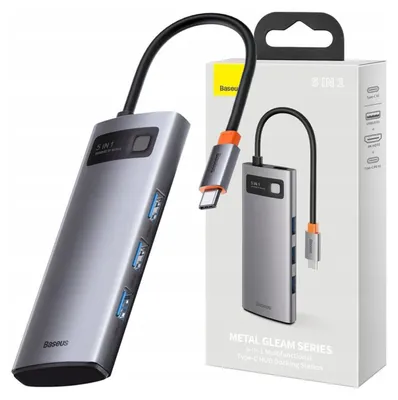 Produktbild von Baseus Metal Gleam, USB 3.2 Gen 1 (3.1 Gen 1) Type-C, 100 W, Grau, 4K Ultra HD, 60 Hz, HDMI, USB 2.0, USB 3.2 Gen 1 (3.1 Gen 1) Type-A, USB 3.2 Gen 1 (3.1 Gen 1) Type-C