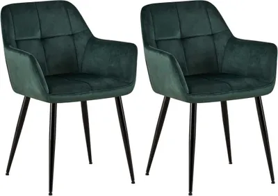 Immagine prodotto di set di 2 sedie da pranzo in velluto - Sedie - Seduta confortevole, design che richiede poca manutenzione | Colore: Verde