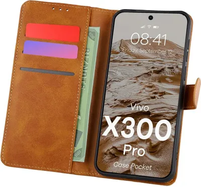 Produktbild von Handyhülle mit Klappe für Vivo X300 Pro, Bizon Case Pocket, Braun