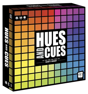 Productafbeelding van Het OP Hues and Cues meerspel in het Duits, geschikt voor het hele gezin. Een gezelschapsspel voor 3-10 spelers, met levendige kleurraden en hints