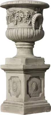 Produktbild von Amphore mit Sockel als Set aus Steinguss perfekt für den Garten die Terrasse oder den Vorgarten ist Frostfest Witterungsbeständig und Neu 88cm H, PO-397uPO-74