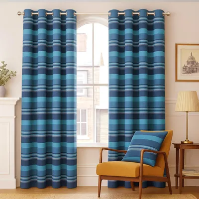 Image de HOMESCAPES Rideaux avec œillets Morocco bleu en set de 2, 228 x 167 cm