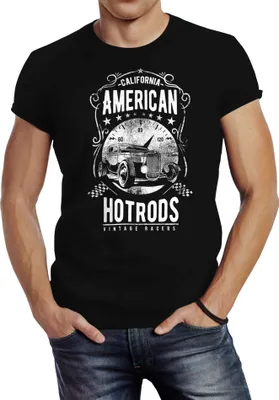 Produktbild von Herren T-Shirt American Hotrods Retro Kult-Auto Car Vintage Print Neverless® schwarz M