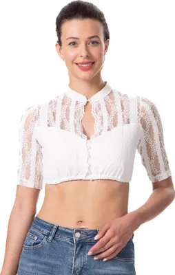 Produktbild von Kelliar Dirndl Bluse Damen Weiß Dirndlbluse Spitze Trachtenbluse Elegante Bluse Halbarm Dirndlblusen y Trachtenbluse für Oktoberfest, Größe 46