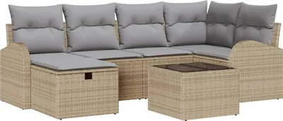 Image de Ensemble de salon vidaXL, 7 pièces, en polyrotin beige et gris clair