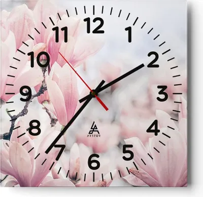 Produktbild von Wanduhr - Quadrat - Glasuhr - Magnolie Blumen Rosa - 40x40cm - Schleichendes Uhrwerk - Lautlos - zum Aufhängen bereit - Dekoration Modern - Wanddekoration aus Glas - C4AC40x40-4396