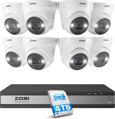 Produktbild von ZOSI 5MP Überwachungskamera Set, 8X 5MP PoE IP Kamera mit 16CH 4TB HDD NVR, Personenerkennung und Fahrzeugerkennung, Spotlight, 2 Wege Audio