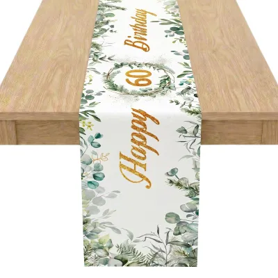 Tafelloper 60. Geburtstag, Eukalyptus-Design, 183 x 33 cm