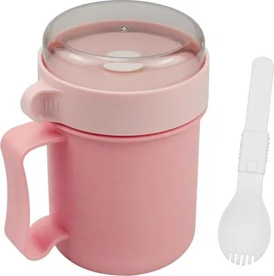 Produktbild von Famanu Müsli-Becher To Go mit Handgriff und Löffel - Rosa, 500 ml