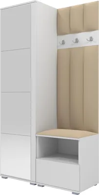 Produktbild von Garderoben-Set Nela I LUX mit Spiegel, gepolsterte Garderobe 100 cm mit Sitzbank, Wandpaneelen und Stauraum (Farbe: Weiß + Trinity 04)