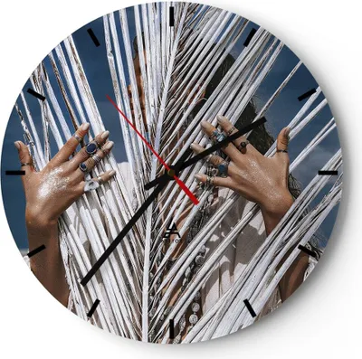 Produktbild von Wanduhr - Rund - Glasuhr - Hände Finger Schmuck - 30x30cm - Schleichendes Uhrwerk - Lautlos - zum Aufhängen bereit - Dekoration Modern - Wanddekoration aus Glas - C3AR30x30-4892