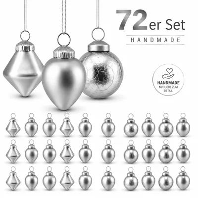 Produktbild von 72 Weihnachtskugeln Glas im Set Christbaumkugeln Weihnachten Baumschmuck Silber