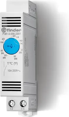 Zdjęcie produktu dla Finder Termostat szafy sterowniczej 7T.81.0.000.2402 250 V/AC 1 styk NC (szer. x wys.) 17,5 mm x 88,8 mm 1 szt
