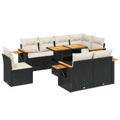 Produktbild von vidaXL 9-tlg. Garten-Sofagarnitur mit Kissen Schwarz Poly Rattan