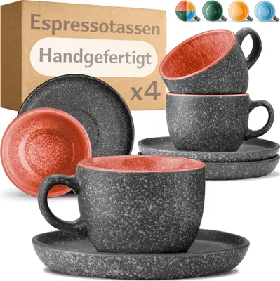 Obrázok produktu pre Cosumy šálky na espresso s podšálkami sada 4 - 90 ml keramické červené