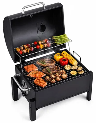 Produktbild von KOMFOTTEU Tragbarer Holzkohlegrill mit Deckel, Outdoor Campinggrill