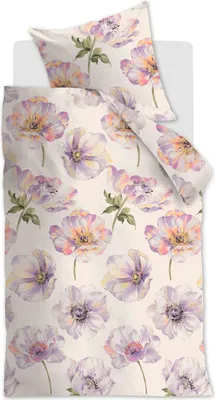 Produktbild von Beddinghouse Bettwäsche Satin - Sharon - Blumen lila 200 x 200 cm lila Blüten auf hellem Hintergrund