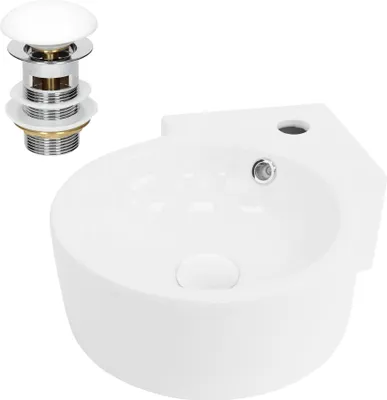 Obrázek produktu pro LuxeBath umyvadlo Umyvadlo na desku, kulaté, 45x36x13 cm, bílé, z keramiky, včetně odtokové soupravy s přepadem