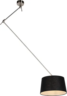 Zdjęcie produktu dla QAZQA – nowoczesna lampa wisząca I lampa wisząca I lampa wisząca z abażurem lnianym czarnym 35 cm – błyskawica I stal I srebro I matowy nikiel I salon I sypialnia – cylinder lniany I podłużny I okrągły – LED bez żarówki
