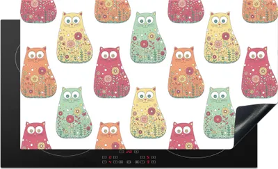 Produktbild von KitchenYeah© Herdabdeckplatte Mädchen - Katze - Blumen - Muster - Mädchen - Kinder - Kinder , 89x51cm, Küche Deko, Glaskeramikkochfeld Herdabdeckung, Abdeckplatte fùr Kochfeld