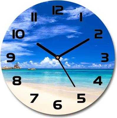 Produktbild von Wanduhr aus Glas 30fi Glasbild Glasuhr Gehärtetes Glas - schwarze-zeiger - Tropical beach