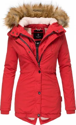 Produktbild von Marikoo Akira Damen Winter Parka Mantel mit Kapuze Kunstfellkragen Teddyfell Jacke Rot Gr. 36 - S