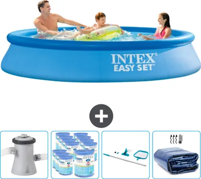 Zdjęcie produktu dla Okrągły nadmuchiwany basen Easy Set firmy Intex - 305 x 61 cm - niebieski - w tym pompa - filtr - zestaw do czyszczenia - markiza